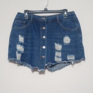 Casual Blue Denim Button Skort